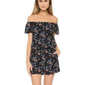 Rebecca Minkoff Black Floral Print Lovino Off The Shoulder Romper  Playsuit - S